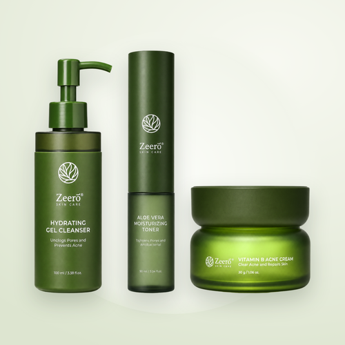 Zeero Hydrating Gel Cleanser, Aloe Vera Moisturizing Toner and Vitamin B Acne Cream